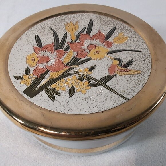Chokin 24K Gold Edged Trinket Box Japan Hummingbird Flower Floral Jewelry Lilies - Picture 6 of 8